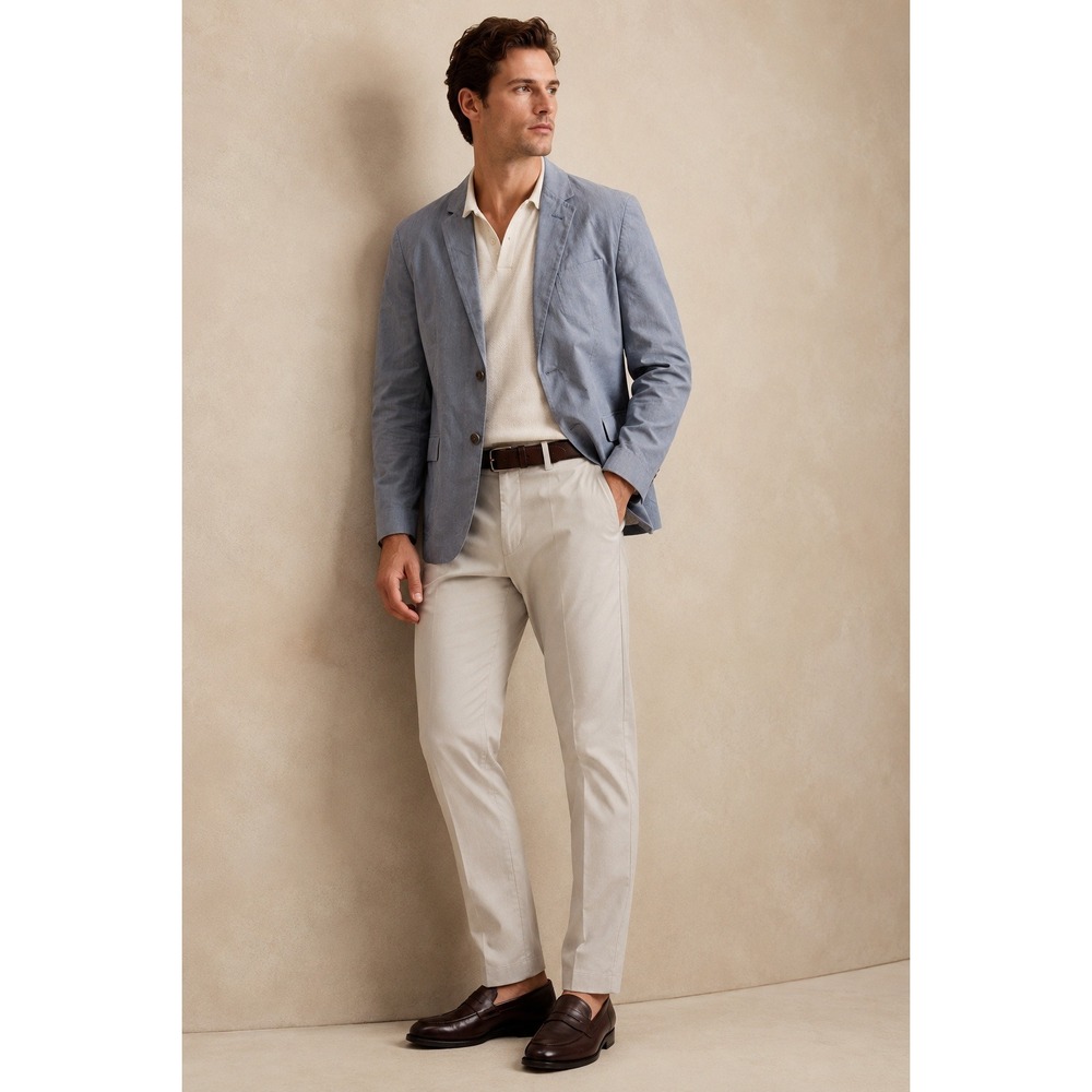 Banana Republic Tailored Fit Mini Stripe Blazer Light Blue Cotton Jacket- 42R